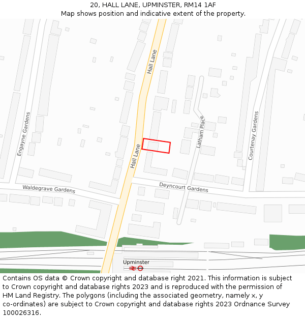 20, HALL LANE, UPMINSTER, RM14 1AF: Location map and indicative extent of plot