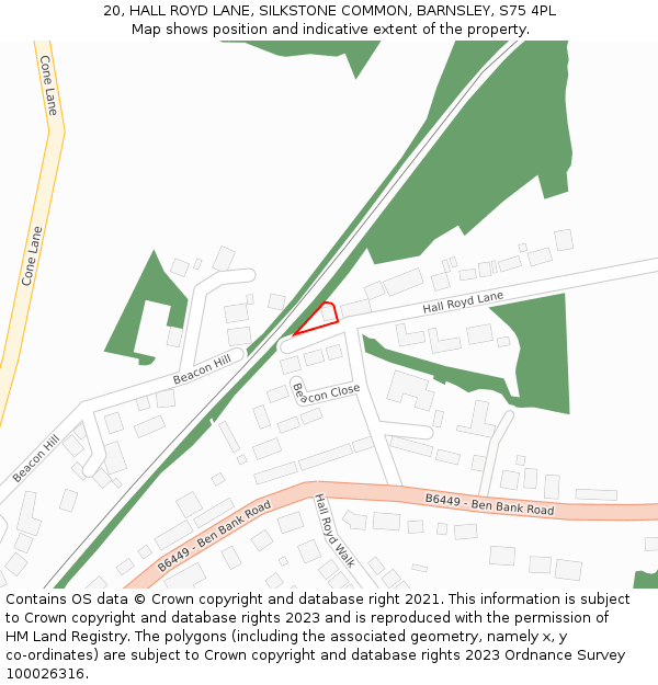 20, HALL ROYD LANE, SILKSTONE COMMON, BARNSLEY, S75 4PL: Location map and indicative extent of plot