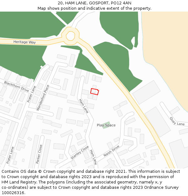 20, HAM LANE, GOSPORT, PO12 4AN: Location map and indicative extent of plot