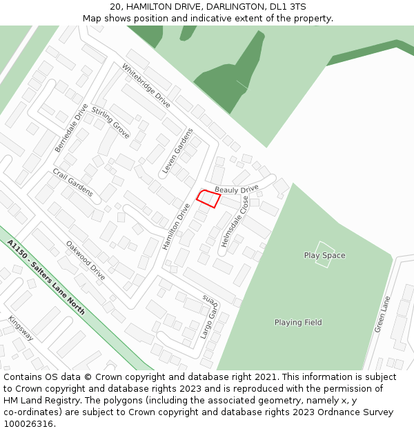 20, HAMILTON DRIVE, DARLINGTON, DL1 3TS: Location map and indicative extent of plot