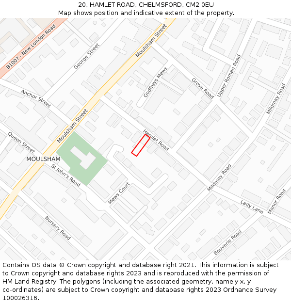 20, HAMLET ROAD, CHELMSFORD, CM2 0EU: Location map and indicative extent of plot