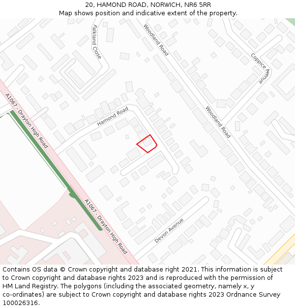 20, HAMOND ROAD, NORWICH, NR6 5RR: Location map and indicative extent of plot