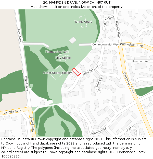 20, HAMPDEN DRIVE, NORWICH, NR7 0UT: Location map and indicative extent of plot