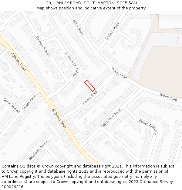 20, HANLEY ROAD, SOUTHAMPTON, SO15 5AN: Location map and indicative extent of plot
