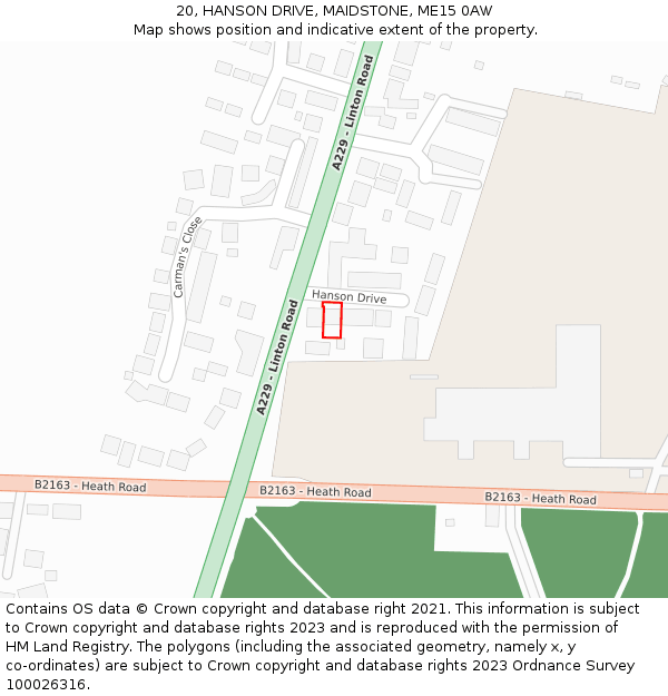 20, HANSON DRIVE, MAIDSTONE, ME15 0AW: Location map and indicative extent of plot