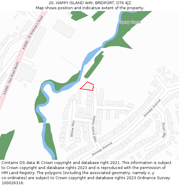 20, HAPPY ISLAND WAY, BRIDPORT, DT6 4JZ: Location map and indicative extent of plot