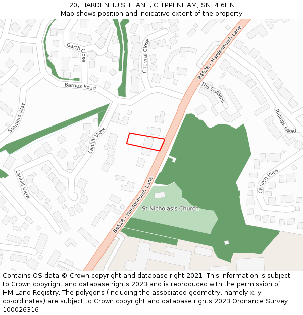 20, HARDENHUISH LANE, CHIPPENHAM, SN14 6HN: Location map and indicative extent of plot