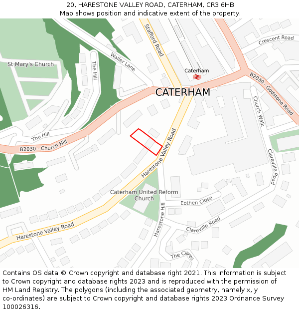 20, HARESTONE VALLEY ROAD, CATERHAM, CR3 6HB: Location map and indicative extent of plot