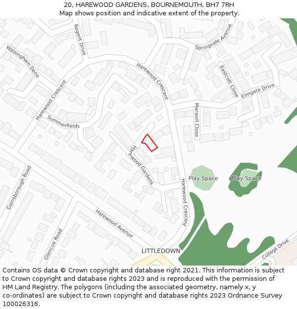 20, HAREWOOD GARDENS, BOURNEMOUTH, BH7 7RH: Location map and indicative extent of plot