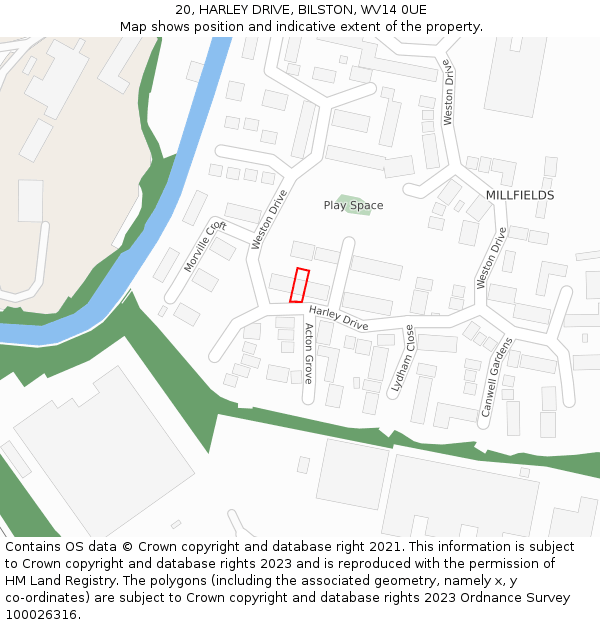 20, HARLEY DRIVE, BILSTON, WV14 0UE: Location map and indicative extent of plot