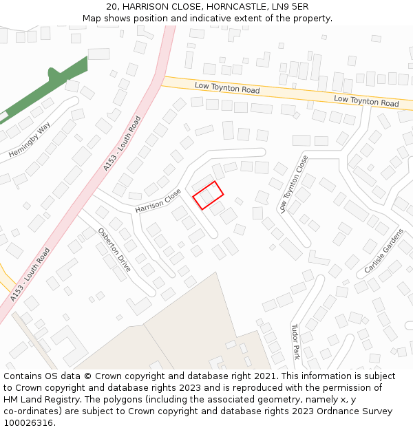 20, HARRISON CLOSE, HORNCASTLE, LN9 5ER: Location map and indicative extent of plot