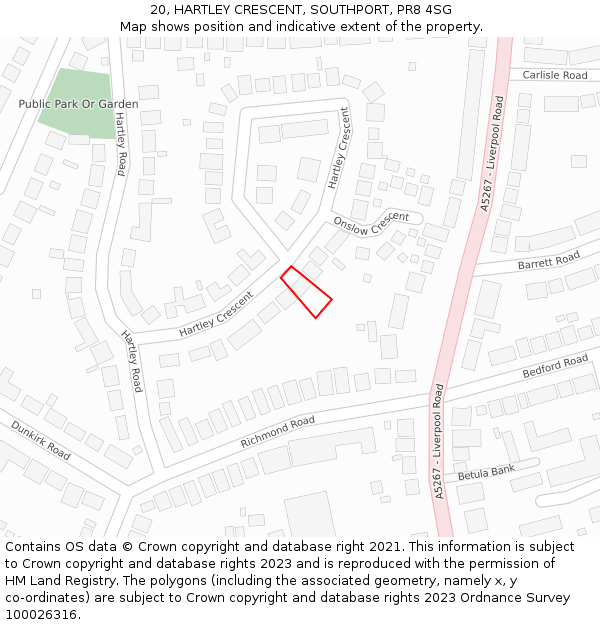 20, HARTLEY CRESCENT, SOUTHPORT, PR8 4SG: Location map and indicative extent of plot