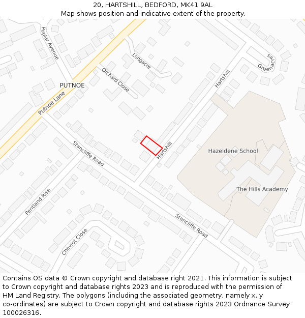 20, HARTSHILL, BEDFORD, MK41 9AL: Location map and indicative extent of plot