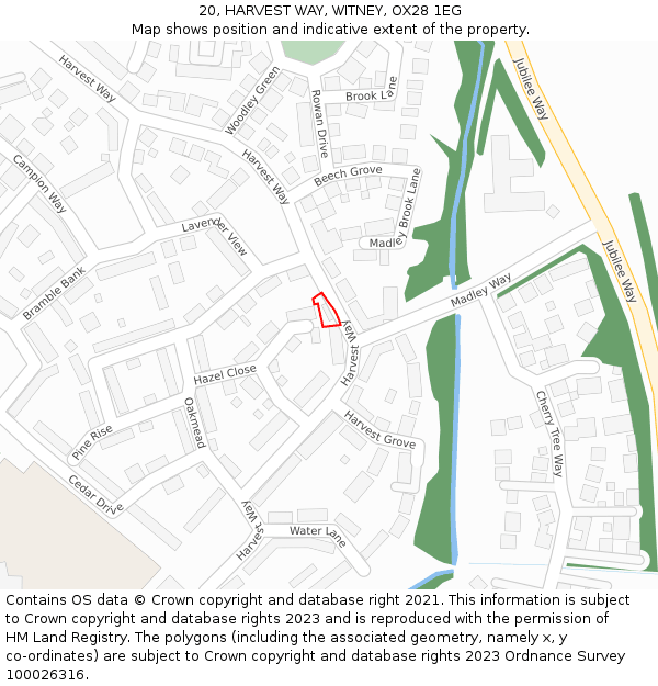 20, HARVEST WAY, WITNEY, OX28 1EG: Location map and indicative extent of plot