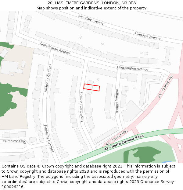 20, HASLEMERE GARDENS, LONDON, N3 3EA: Location map and indicative extent of plot