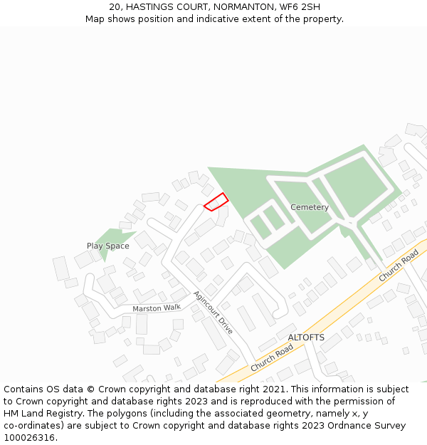 20, HASTINGS COURT, NORMANTON, WF6 2SH: Location map and indicative extent of plot