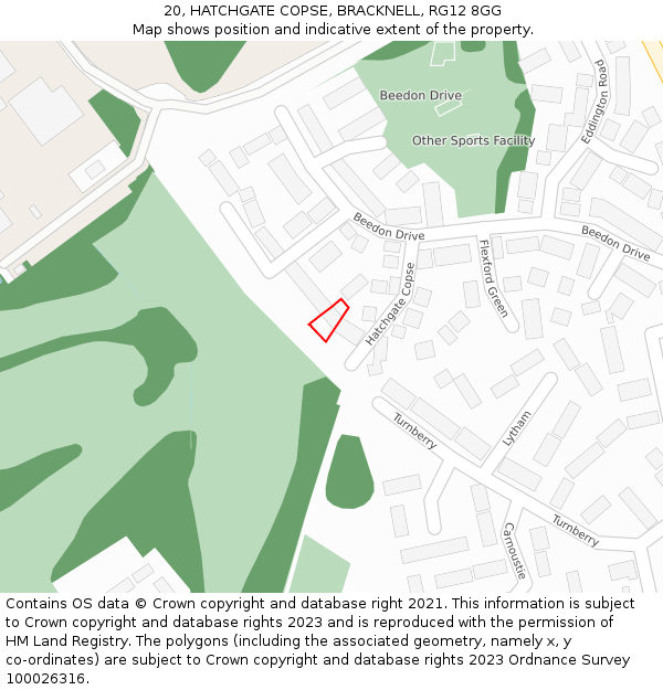 20, HATCHGATE COPSE, BRACKNELL, RG12 8GG: Location map and indicative extent of plot