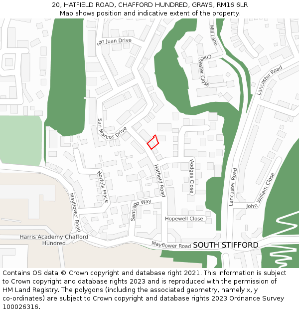 20, HATFIELD ROAD, CHAFFORD HUNDRED, GRAYS, RM16 6LR: Location map and indicative extent of plot