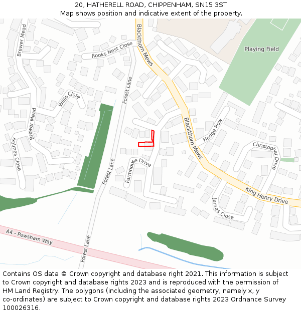20, HATHERELL ROAD, CHIPPENHAM, SN15 3ST: Location map and indicative extent of plot