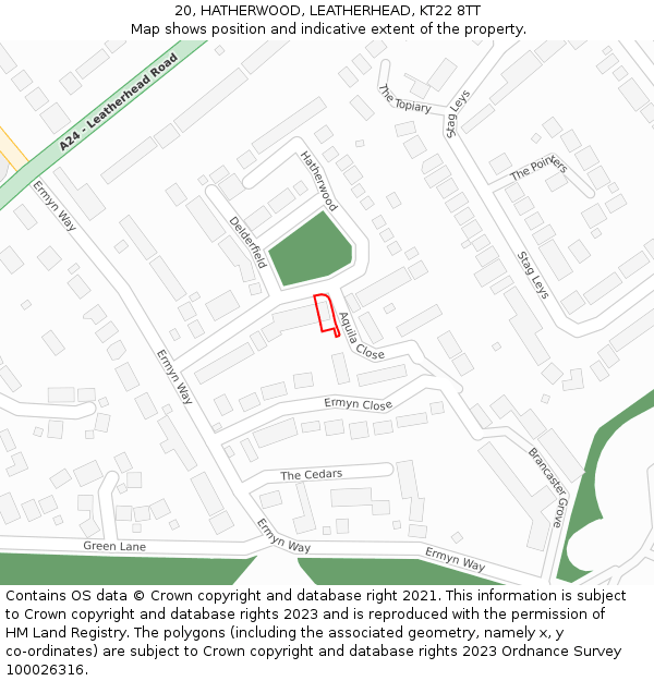 20, HATHERWOOD, LEATHERHEAD, KT22 8TT: Location map and indicative extent of plot