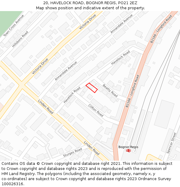 20, HAVELOCK ROAD, BOGNOR REGIS, PO21 2EZ: Location map and indicative extent of plot