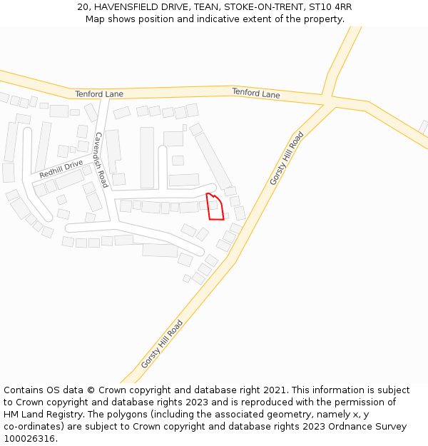 20, HAVENSFIELD DRIVE, TEAN, STOKE-ON-TRENT, ST10 4RR: Location map and indicative extent of plot