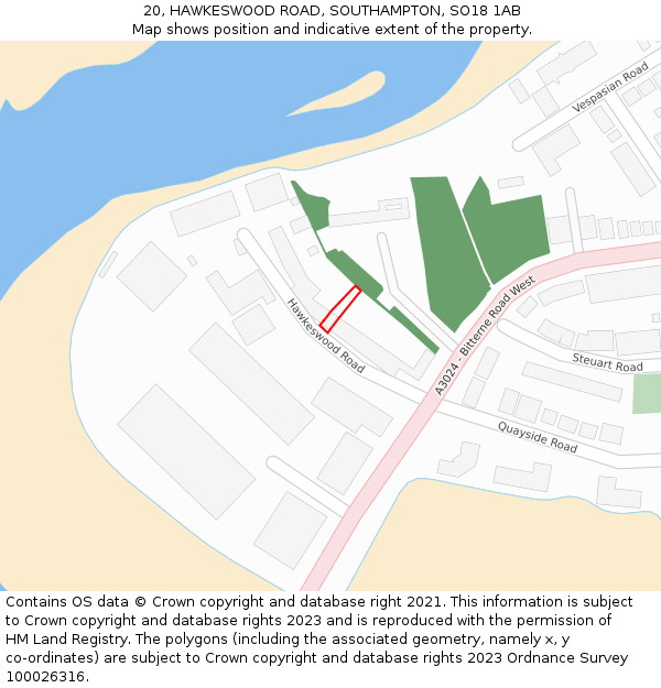 20, HAWKESWOOD ROAD, SOUTHAMPTON, SO18 1AB: Location map and indicative extent of plot