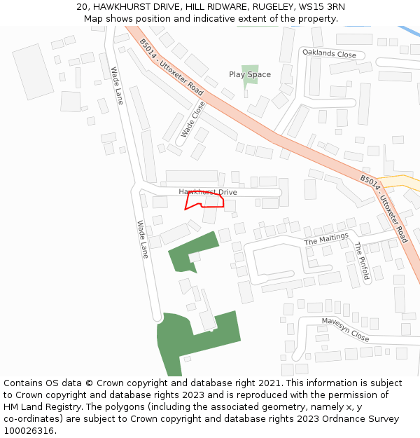 20, HAWKHURST DRIVE, HILL RIDWARE, RUGELEY, WS15 3RN: Location map and indicative extent of plot