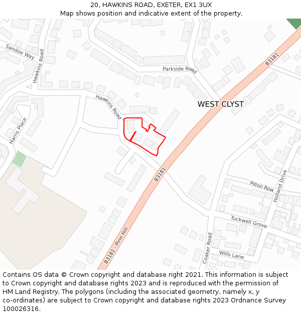 20, HAWKINS ROAD, EXETER, EX1 3UX: Location map and indicative extent of plot