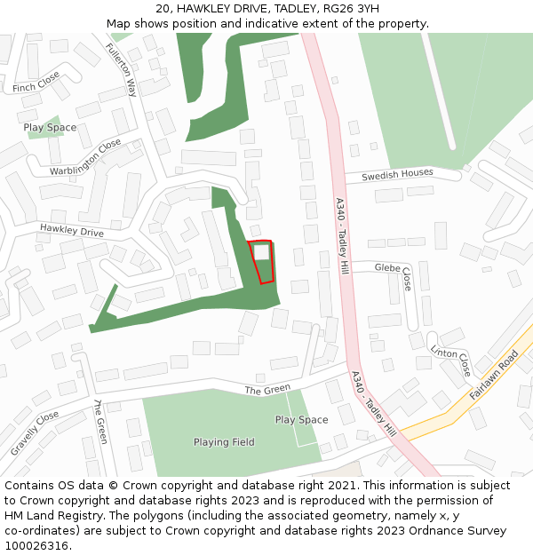 20, HAWKLEY DRIVE, TADLEY, RG26 3YH: Location map and indicative extent of plot