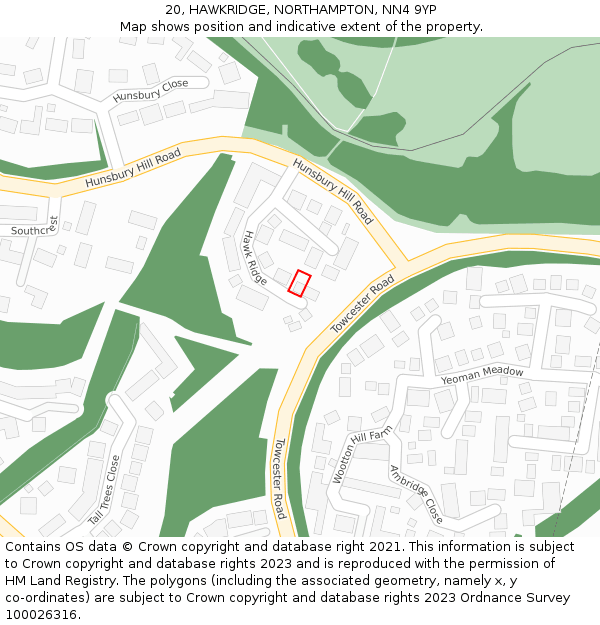 20, HAWKRIDGE, NORTHAMPTON, NN4 9YP: Location map and indicative extent of plot