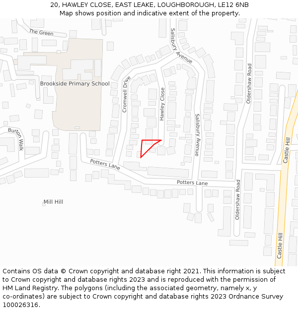 20, HAWLEY CLOSE, EAST LEAKE, LOUGHBOROUGH, LE12 6NB: Location map and indicative extent of plot