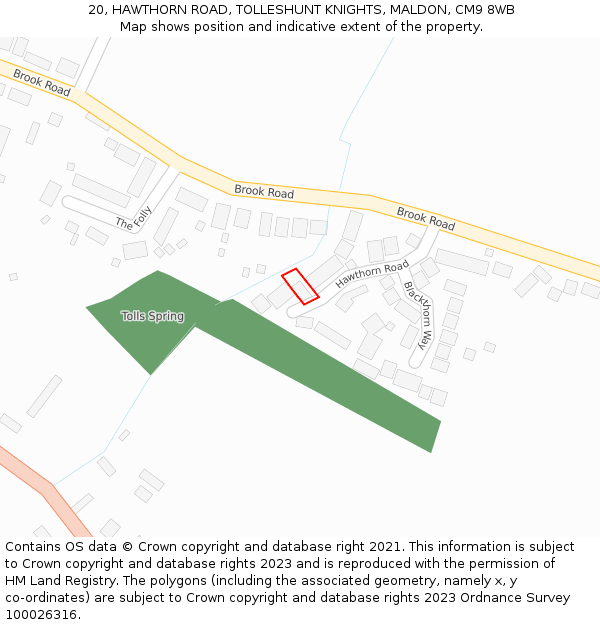 20, HAWTHORN ROAD, TOLLESHUNT KNIGHTS, MALDON, CM9 8WB: Location map and indicative extent of plot