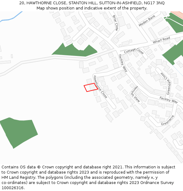 20, HAWTHORNE CLOSE, STANTON HILL, SUTTON-IN-ASHFIELD, NG17 3NQ: Location map and indicative extent of plot