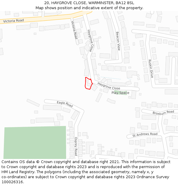 20, HAYGROVE CLOSE, WARMINSTER, BA12 8SL: Location map and indicative extent of plot