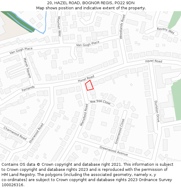 20, HAZEL ROAD, BOGNOR REGIS, PO22 9DN: Location map and indicative extent of plot