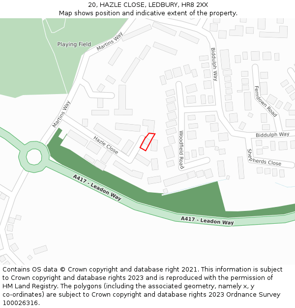 20, HAZLE CLOSE, LEDBURY, HR8 2XX: Location map and indicative extent of plot