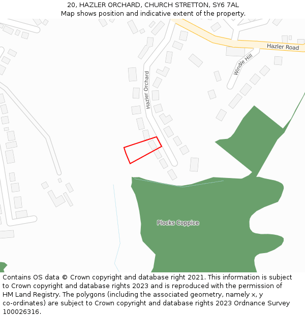 20, HAZLER ORCHARD, CHURCH STRETTON, SY6 7AL: Location map and indicative extent of plot