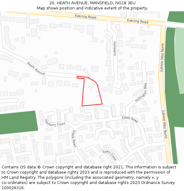 20, HEATH AVENUE, MANSFIELD, NG18 3EU: Location map and indicative extent of plot