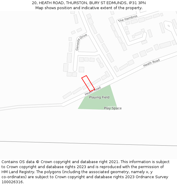 20, HEATH ROAD, THURSTON, BURY ST EDMUNDS, IP31 3PN: Location map and indicative extent of plot