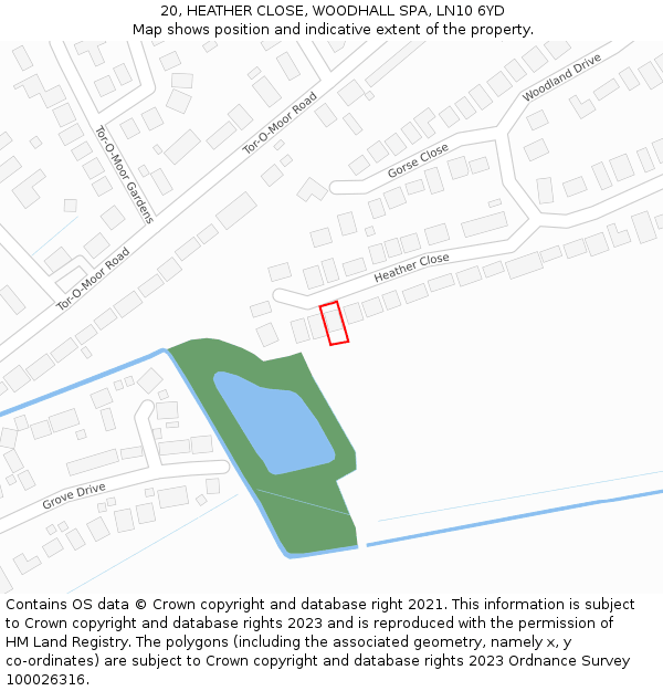 20, HEATHER CLOSE, WOODHALL SPA, LN10 6YD: Location map and indicative extent of plot