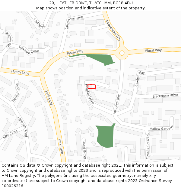 20, HEATHER DRIVE, THATCHAM, RG18 4BU: Location map and indicative extent of plot