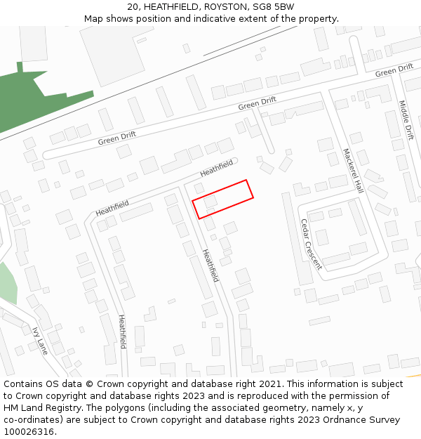 20, HEATHFIELD, ROYSTON, SG8 5BW: Location map and indicative extent of plot