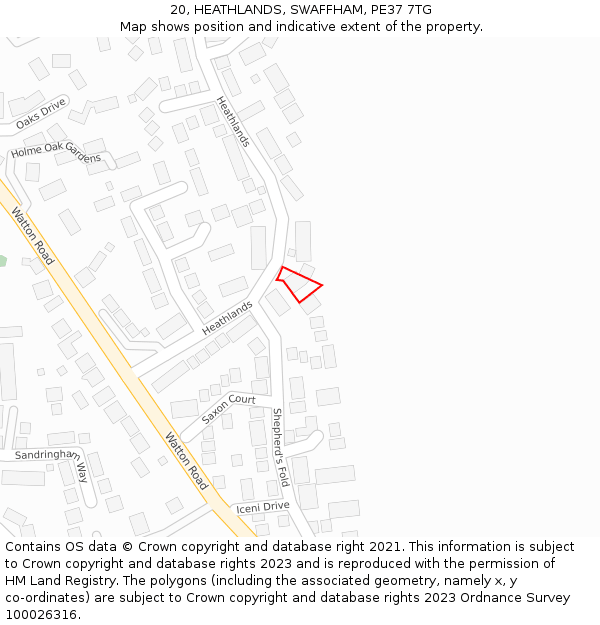 20, HEATHLANDS, SWAFFHAM, PE37 7TG: Location map and indicative extent of plot