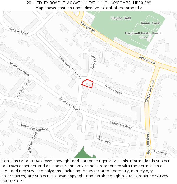 20, HEDLEY ROAD, FLACKWELL HEATH, HIGH WYCOMBE, HP10 9AY: Location map and indicative extent of plot