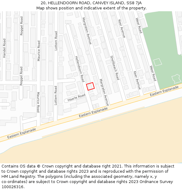 20, HELLENDOORN ROAD, CANVEY ISLAND, SS8 7JA: Location map and indicative extent of plot