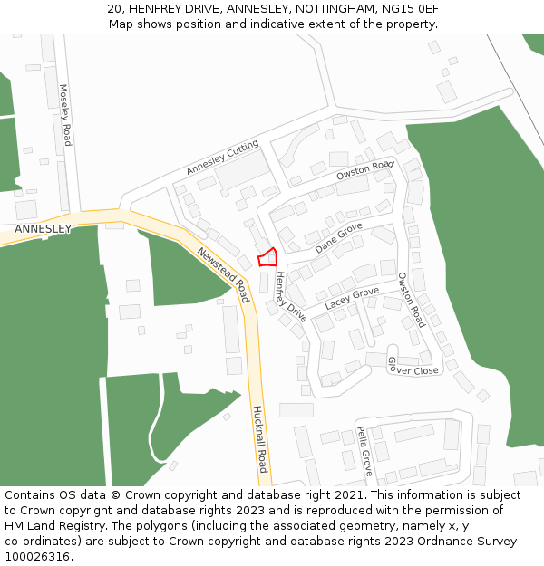 20, HENFREY DRIVE, ANNESLEY, NOTTINGHAM, NG15 0EF: Location map and indicative extent of plot