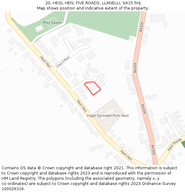 20, HEOL HEN, FIVE ROADS, LLANELLI, SA15 5HJ: Location map and indicative extent of plot