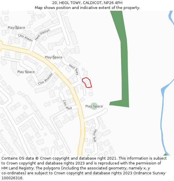 20, HEOL TOWY, CALDICOT, NP26 4PH: Location map and indicative extent of plot