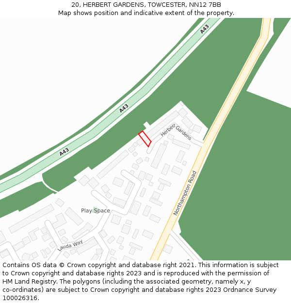 20, HERBERT GARDENS, TOWCESTER, NN12 7BB: Location map and indicative extent of plot